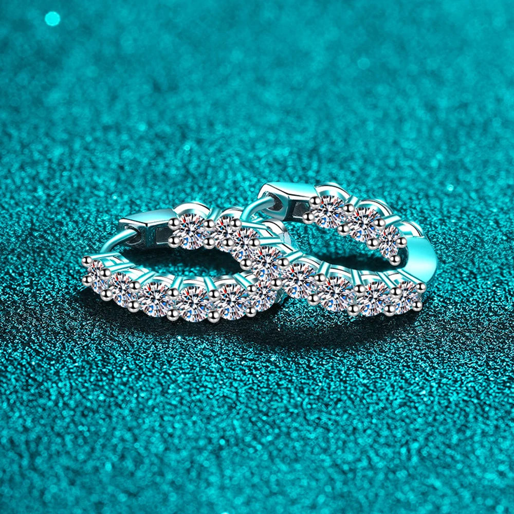 Full Moissanite Hoop Earrings, GRA Certified s925 Silver