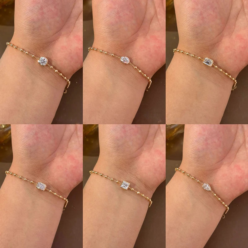 1ct D VVS1 Moissanite Bead Chain Bracelet, 6 Cuts