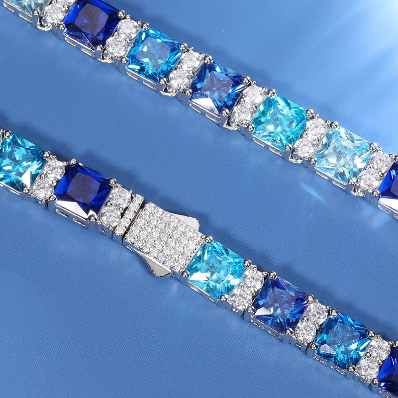 Blue Baguette Tennis Chain, 6mm to 9.5mm in S925
