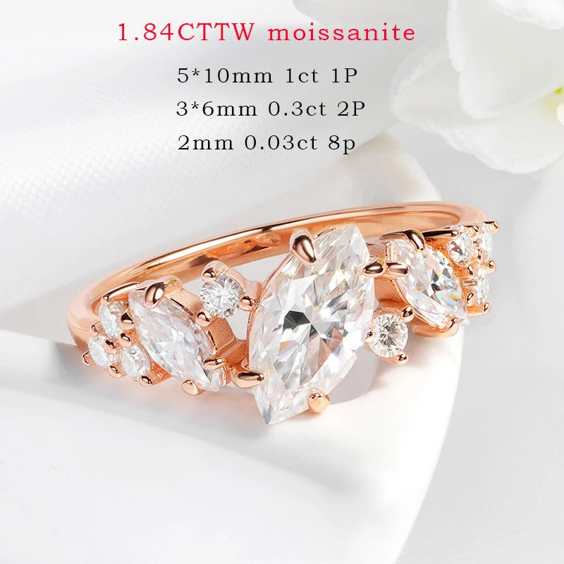 1.84cttw Marquise Moissanite Wedding Ring, 925 Silver