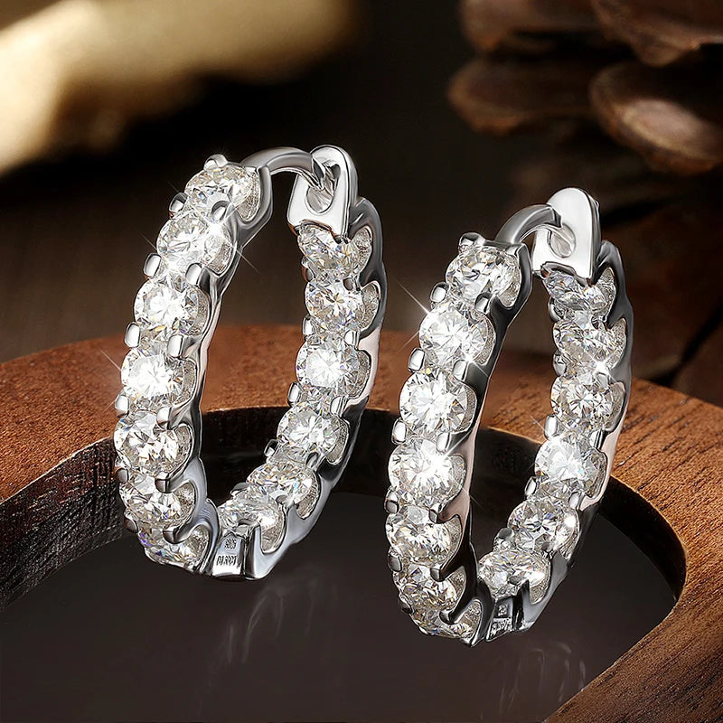 2.6ct Moissanite Hoop Earrings, 2cm or 3cm, 925 Silver