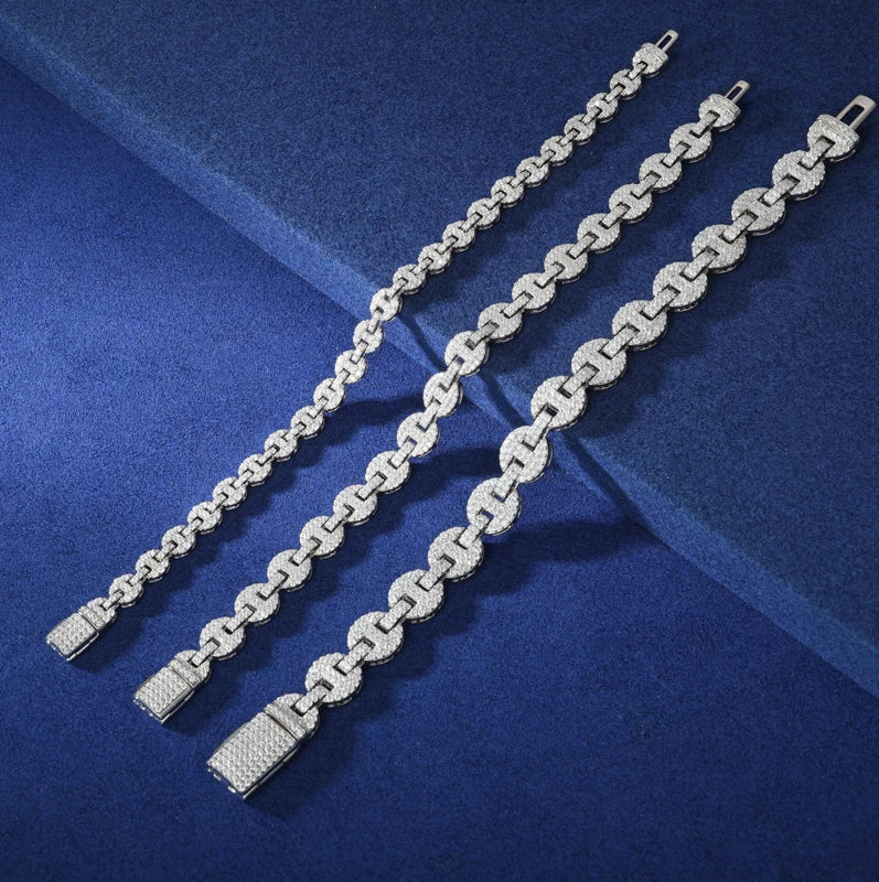 Pig Nose Moissanite Bracelet, 6mm to 10mm in 925 Silver