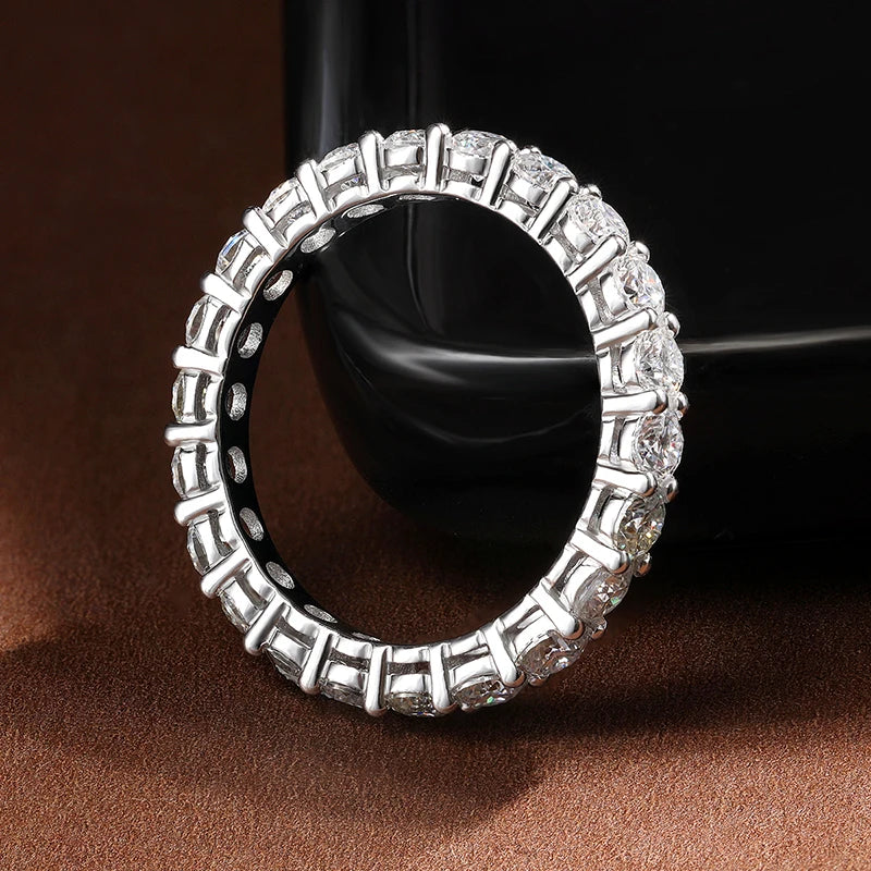 Round Moissanite Band Ring, 3mm to 5mm in 925 Silver