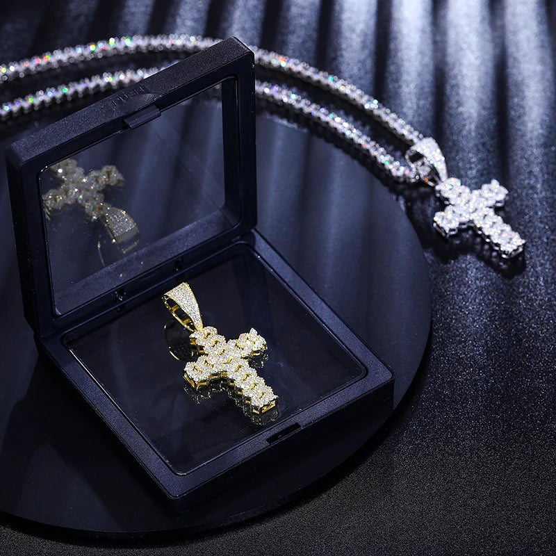 Moissanite Cross Pendant Necklace in 925 Silver