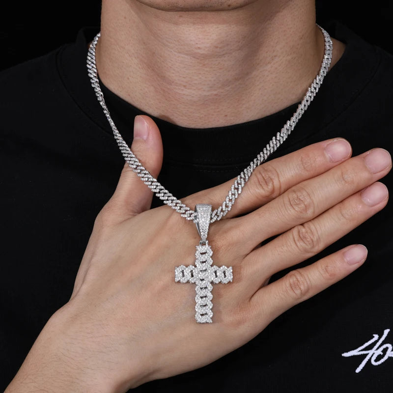 6mm Cuban Chain Cross Pendant Set in 925 Silver
