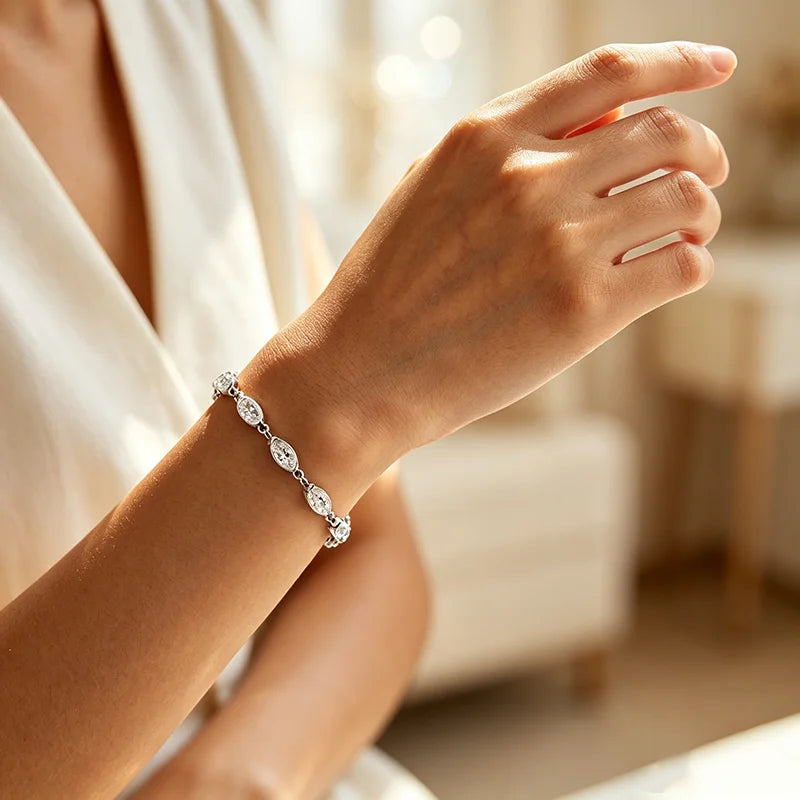 Marquise Moissanite Tennis Bracelet in Pure 925 Silver
