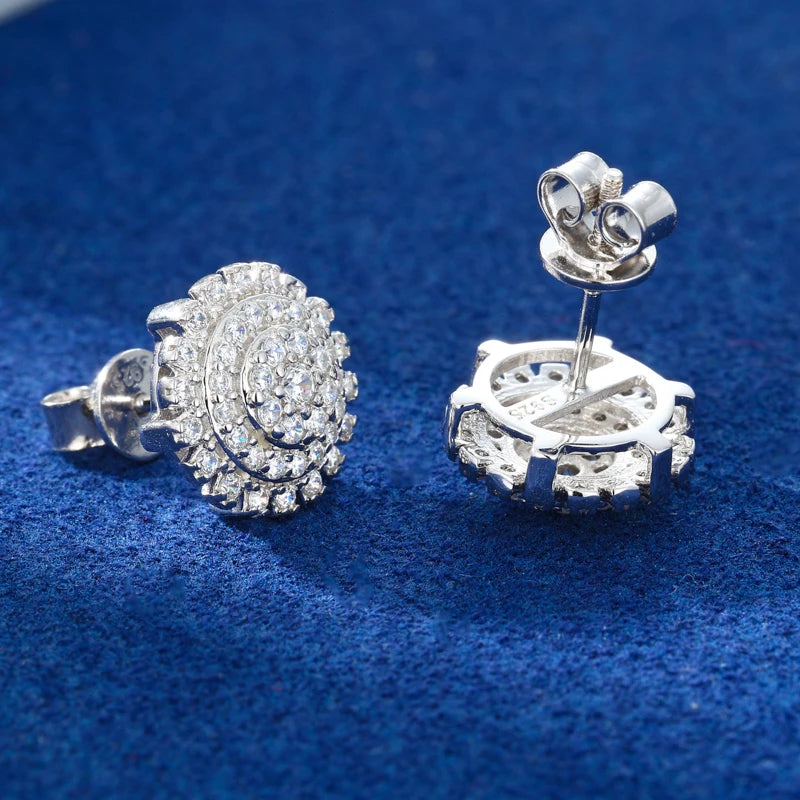 Moissanite Halo Cluster Stud Earrings in 925 Silver