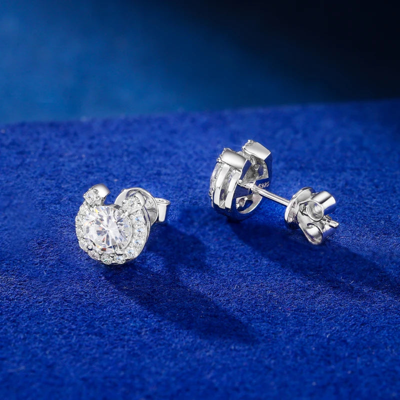 Moissanite Halo Cluster Stud Earrings in 925 Silver