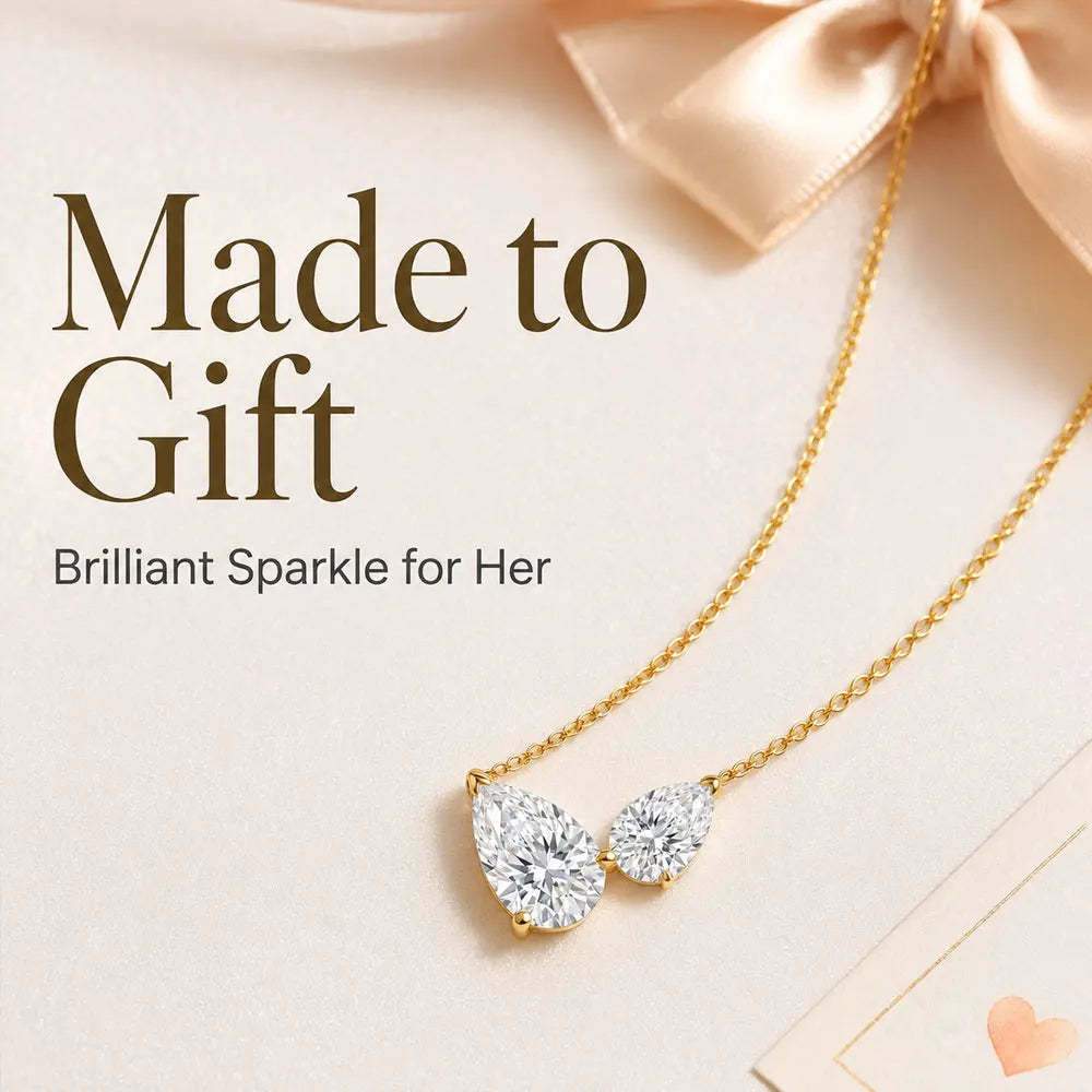 Pear Moissanite Two Stone Pendant Necklace, 45cm