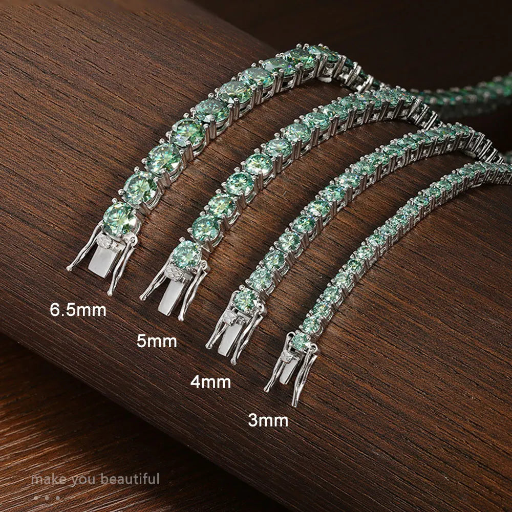 Green Moissanite Tennis Bracelet, 3mm to 6.5mm GRA