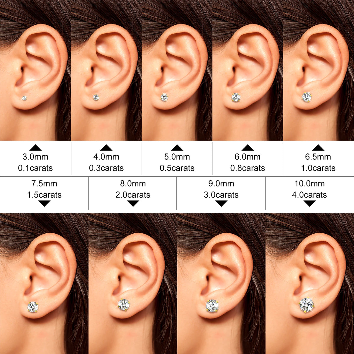 Screw Back Moissanite Studs, 0.1ct to 4ct in 925 Silver