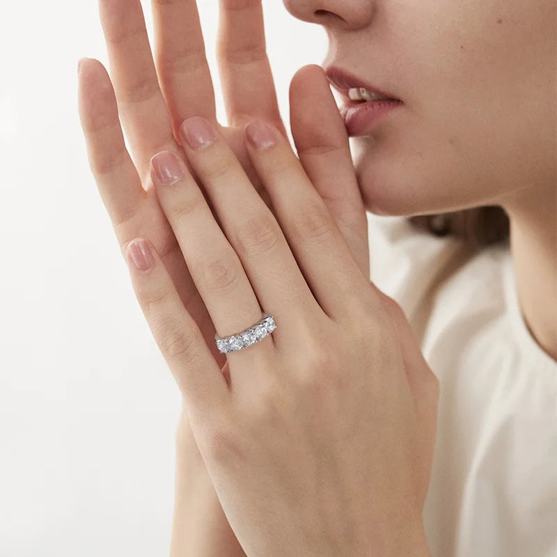 5 Stone Moissanite Ring, 2.5cttw or 5cttw in 925 Silver
