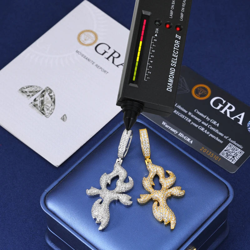 Flame Cross Pendant Necklace, Moissanite or Zircon