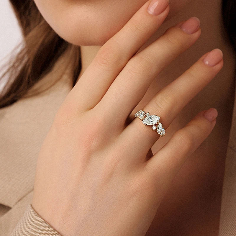 1.84cttw Marquise Moissanite Wedding Ring, 925 Silver