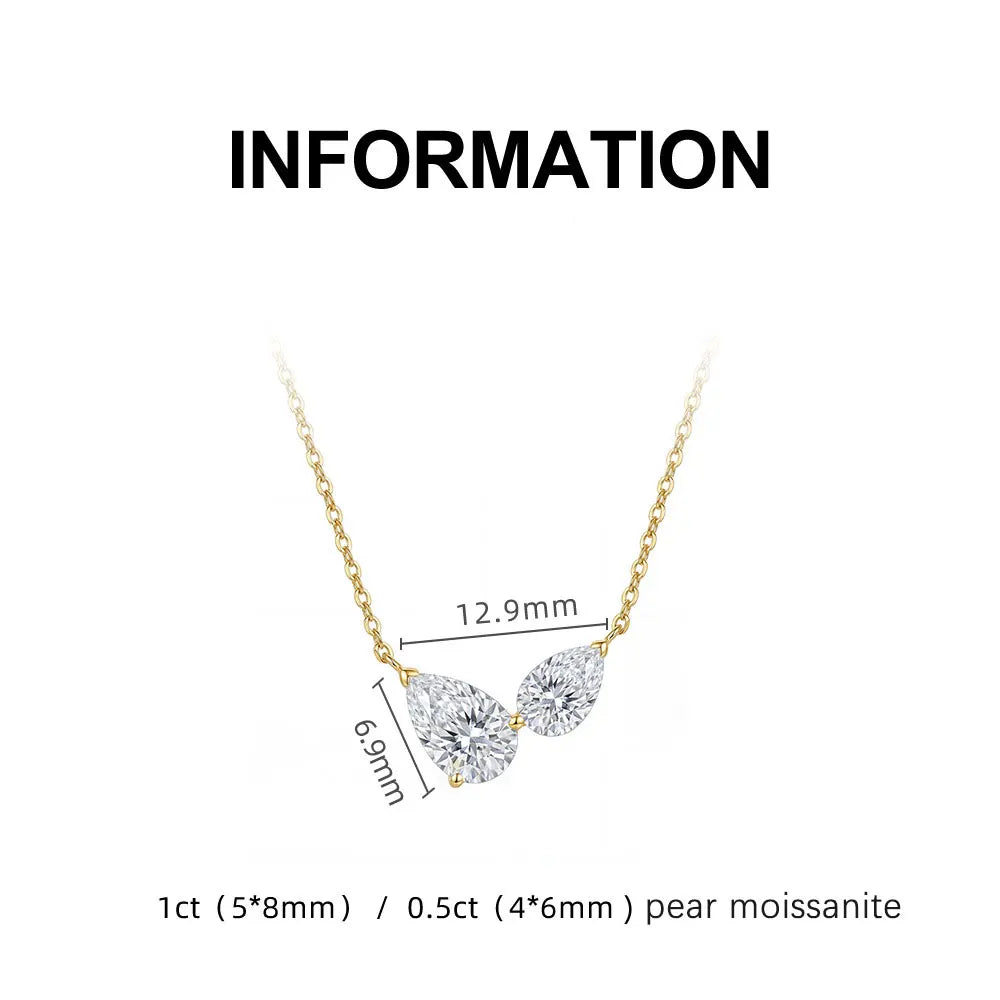 Pear Moissanite Two Stone Pendant Necklace, 45cm