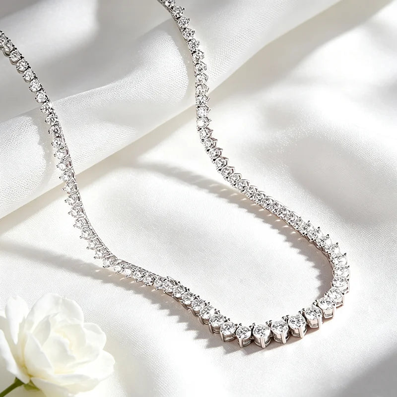 Graduated Tennis Necklace, Moissanite or Zircon, 925