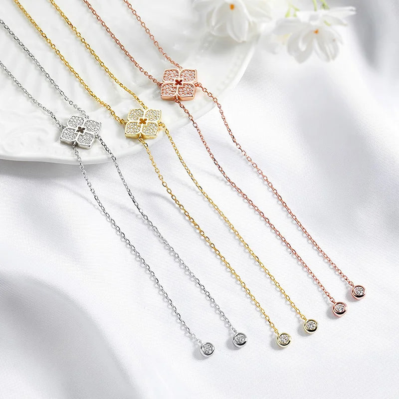 Flower Moissanite Long Chain Necklace in 925 Silver