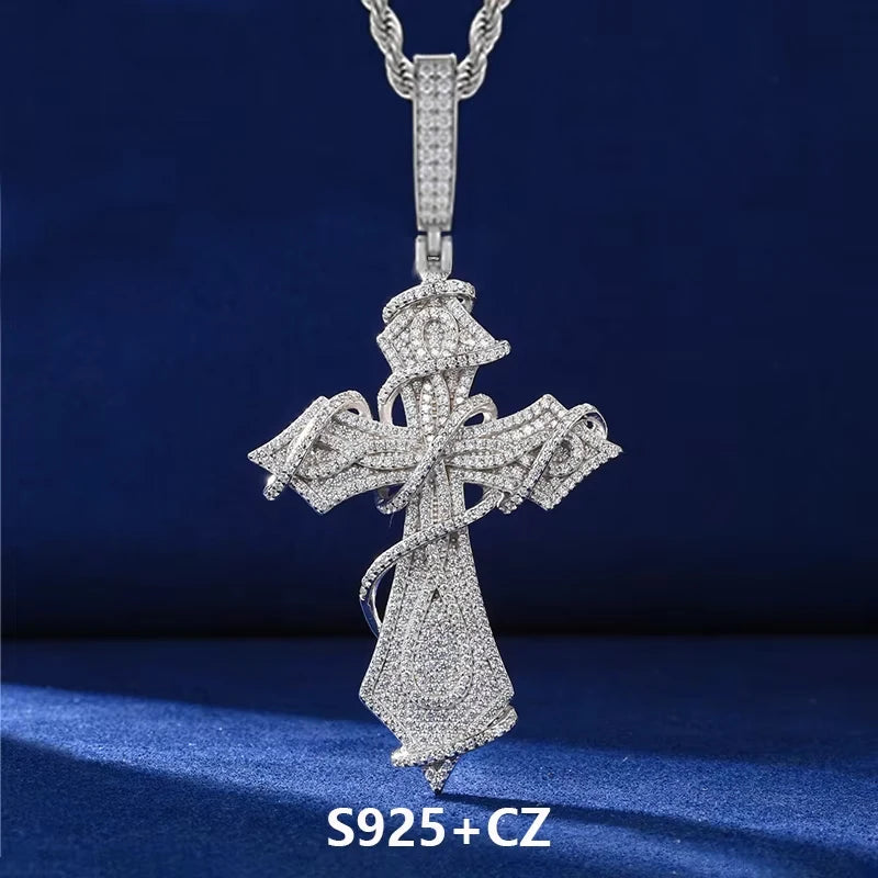 Thorn Cross Pendant Necklace in 925 Sterling Silver