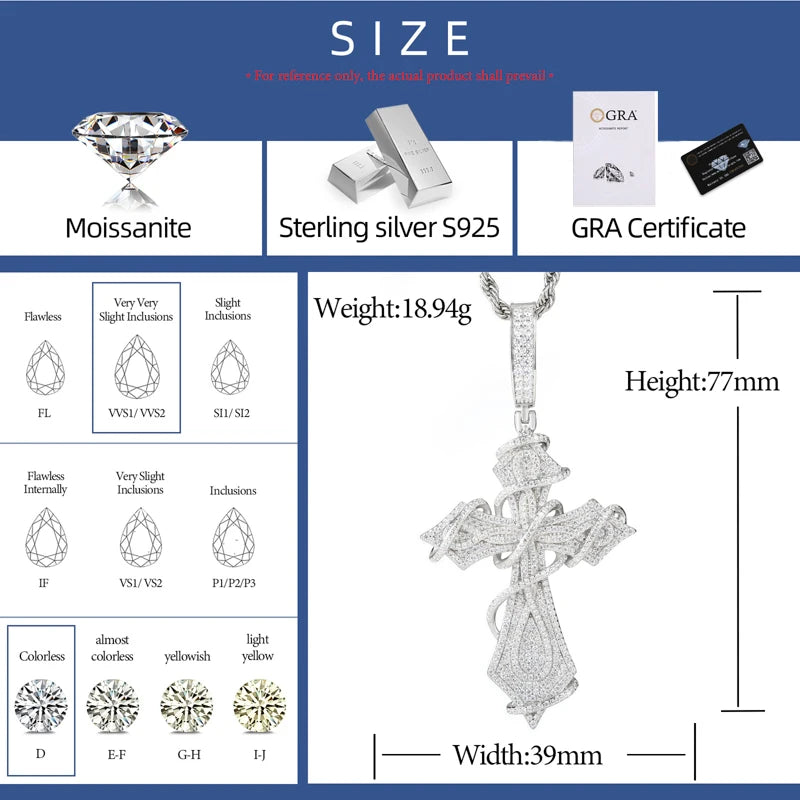 Thorn Cross Pendant Necklace in 925 Sterling Silver
