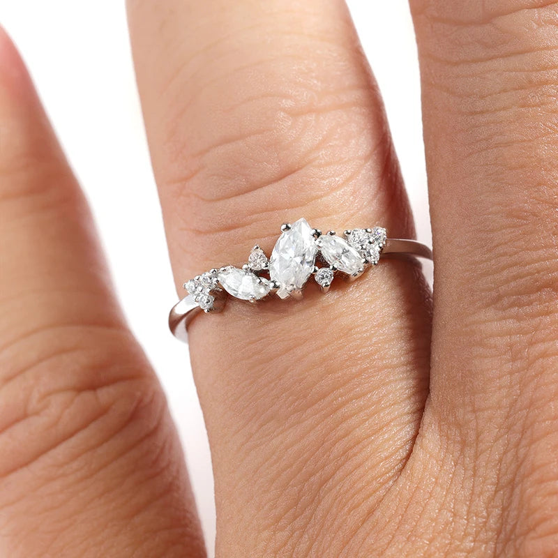 Marquise Moissanite Ring, 0.58cttw Double Halo, 925 Silver