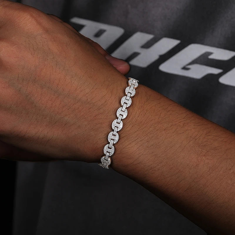 Pig Nose Moissanite Bracelet, 6mm to 10mm in 925 Silver