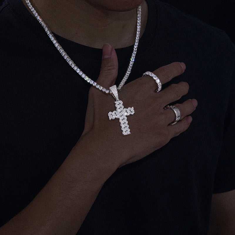 Moissanite Cross Pendant Necklace in 925 Silver