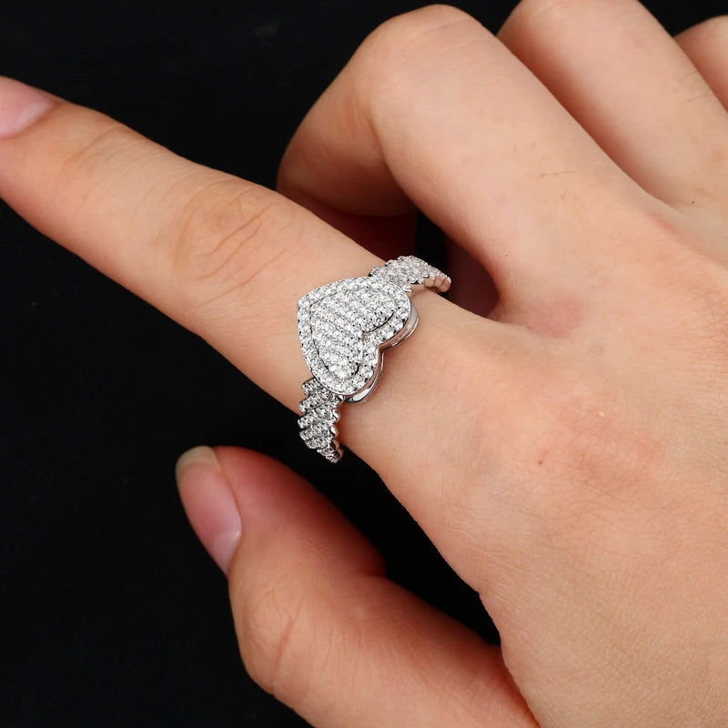 Cuban Heart Ring, Moissanite or Zircon in 925 Silver