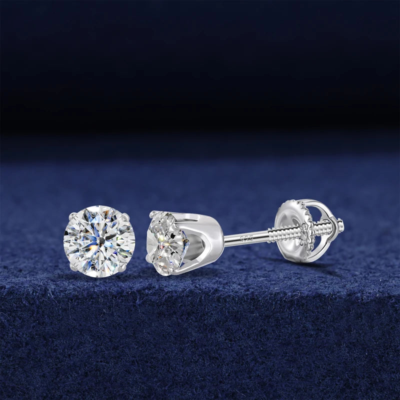Heart and Princess Moissanite Studs in 925 Silver