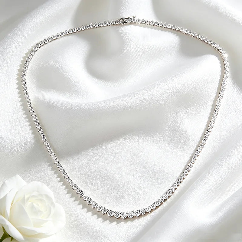 Graduated Tennis Necklace, Moissanite or Zircon, 925