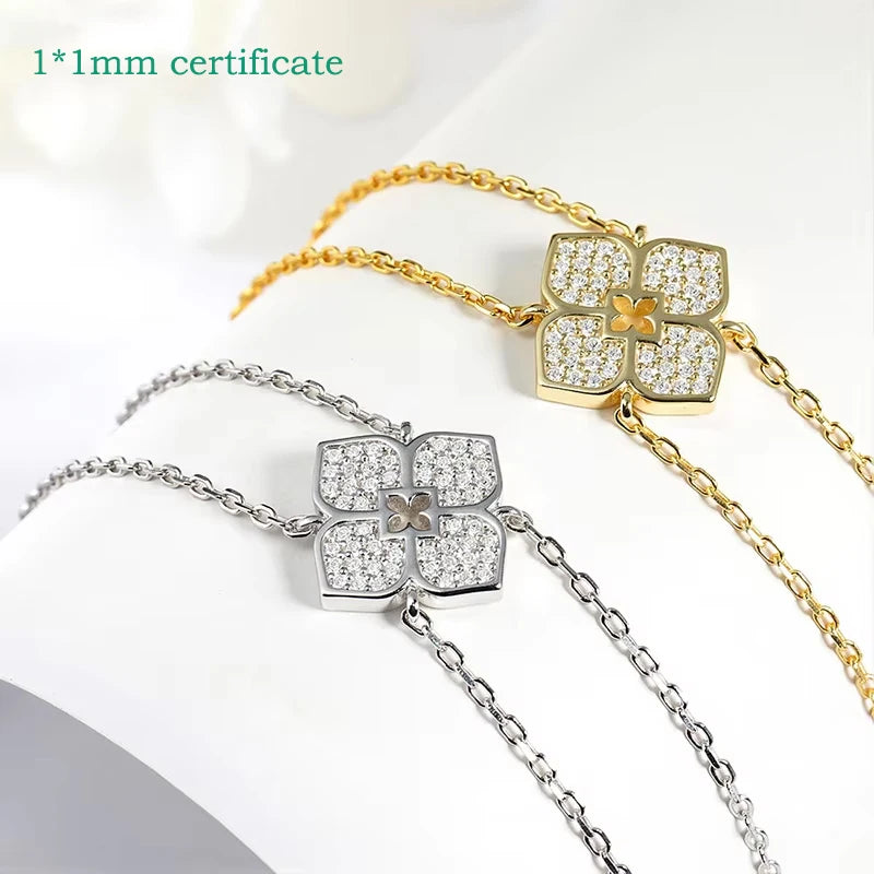 Flower Moissanite Long Chain Necklace in 925 Silver