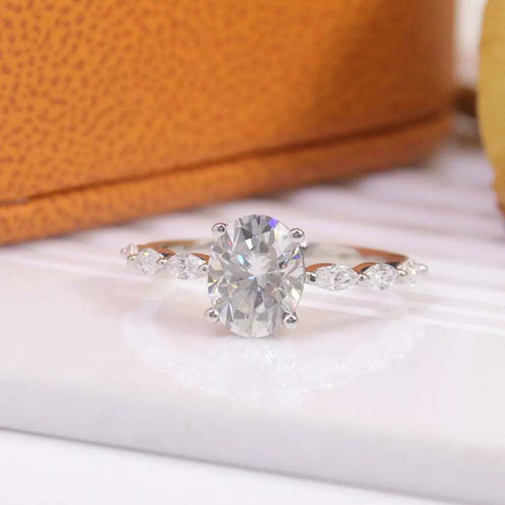 Oval Moissanite Engagement Ring, 1ct or 2ct in 925