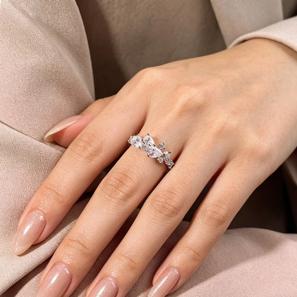 Pear Cut Moissanite Ring in 925 Silver, Sizes 5 to 9