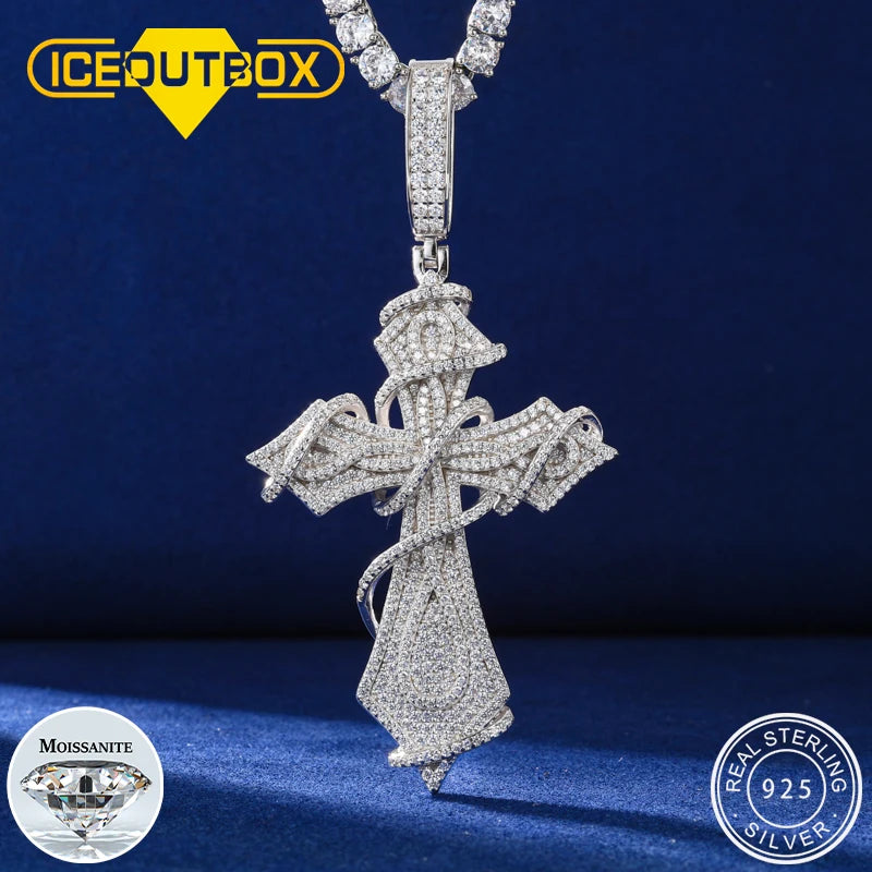 Thorn Cross Pendant Necklace in 925 Sterling Silver