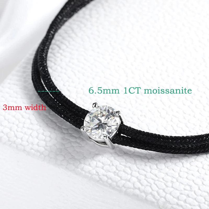 Braided Rope Moissanite Bracelet, Adjustable 925 Silver