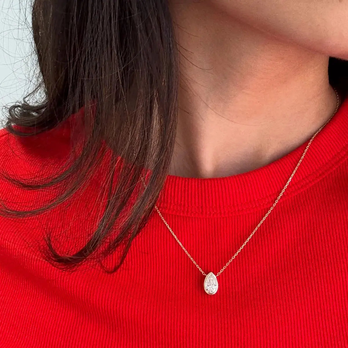 Bezel Set Pear Moissanite Necklace, 1ct to 4ct