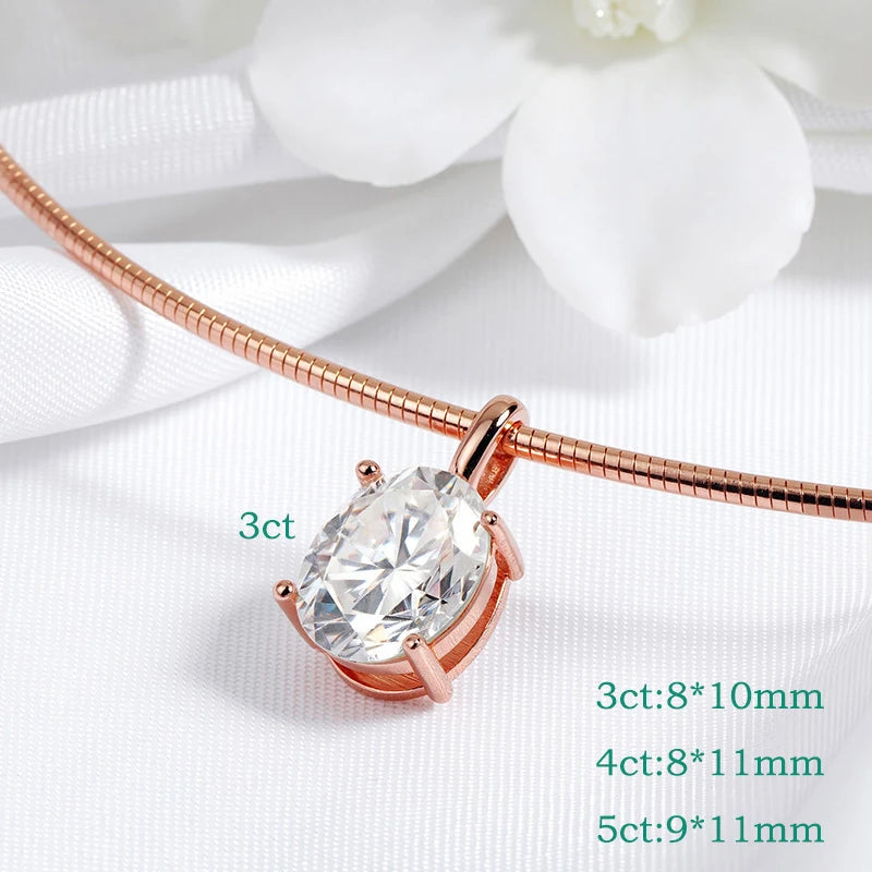 Oval Moissanite Necklace, 3ct 4ct or 5ct Solitaire Pendant