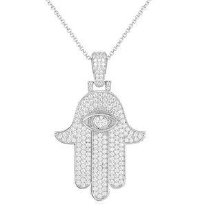 Hamsa Evil Eye Moissanite Pendant Necklace in 925 Silver