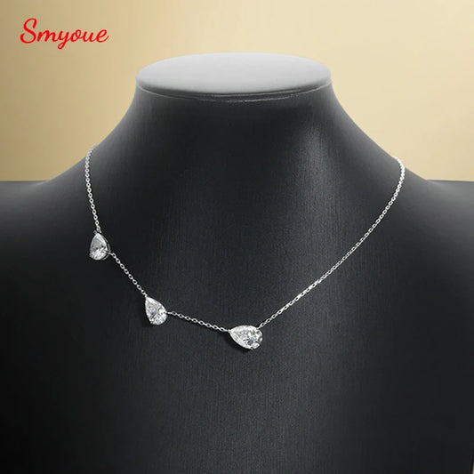 3 Stone Pear Moissanite Necklace, Graduated 0.5ct to 5ct