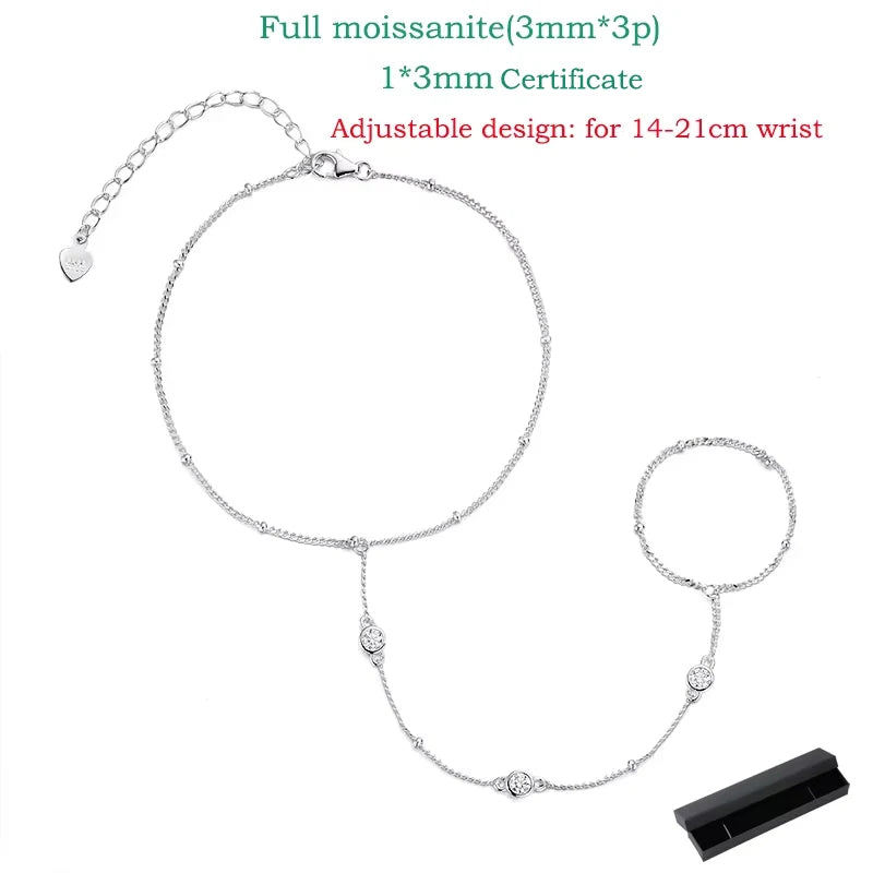 3mm Moissanite Bracelet, Adjustable 14cm to 21cm, 925