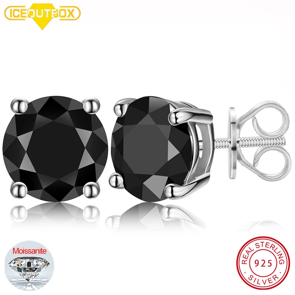 Black Moissanite Stud Earrings, 0.1ct to 2ct, 925 Silver