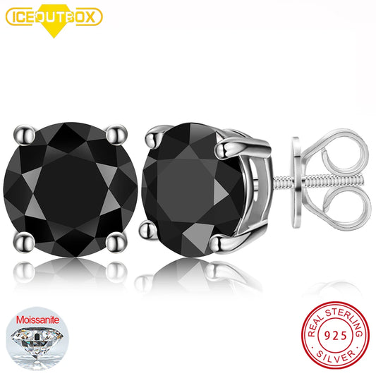 Black Moissanite Stud Earrings, 0.1ct to 2ct, 925 Silver
