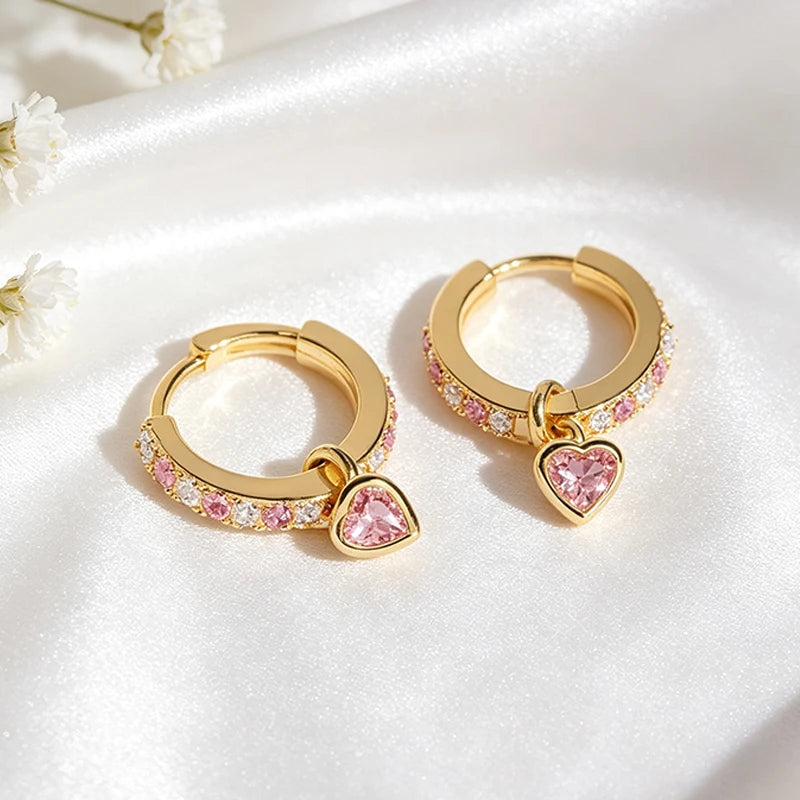 4mm Heart Cut Pink Hoop Earrings in 925 Silver