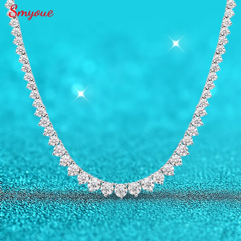 Graduated Tennis Necklace, Moissanite or Zircon, 925
