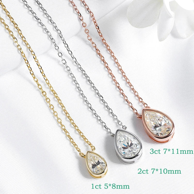 Pear Cut Moissanite Necklace, 1ct to 3ct GRA Certified