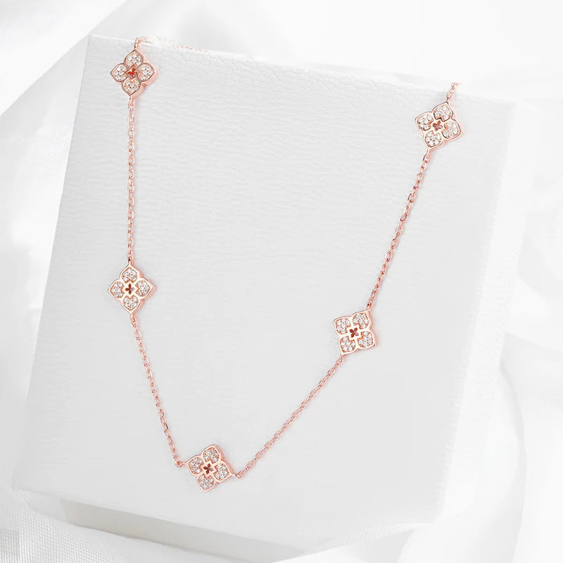 Flower Moissanite Choker Necklace, 925 Silver 18k Plated