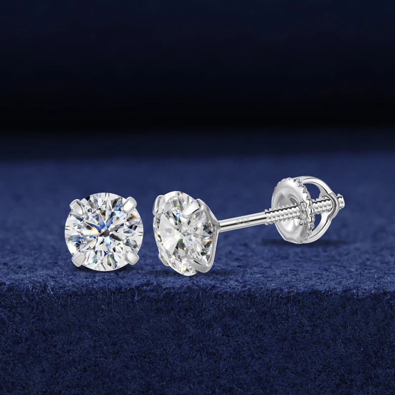 Heart and Princess Moissanite Studs in 925 Silver