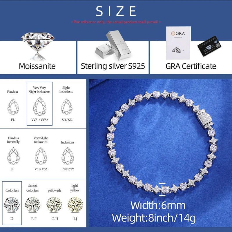 Iced Out Bracelet, 6mm 8mm or 10mm in 925 Silver