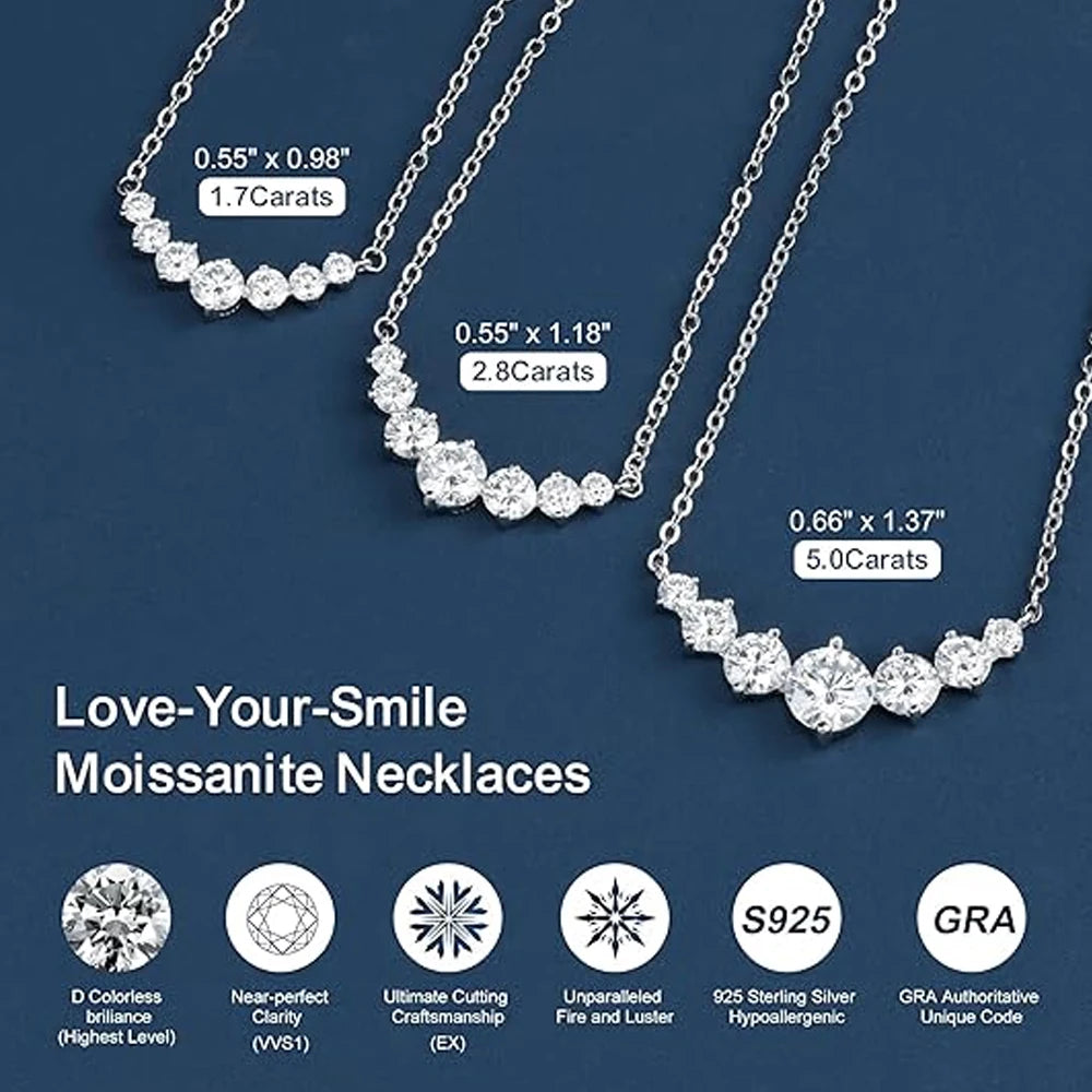 Moissanite or Zircon Necklace, 1.7ct to 5ct, 925 Silver