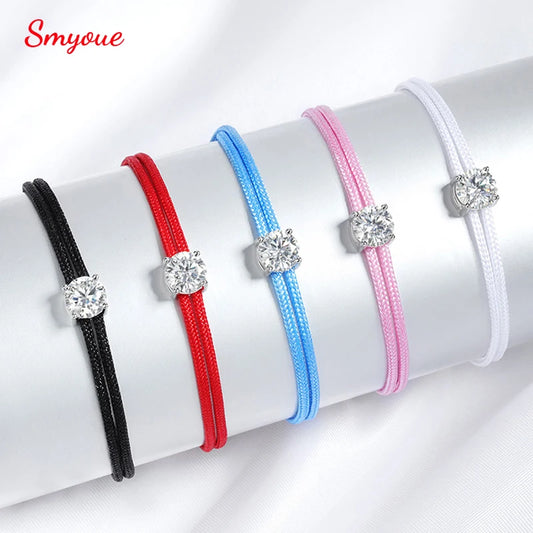 Braided Rope Moissanite Bracelet, Adjustable 925 Silver