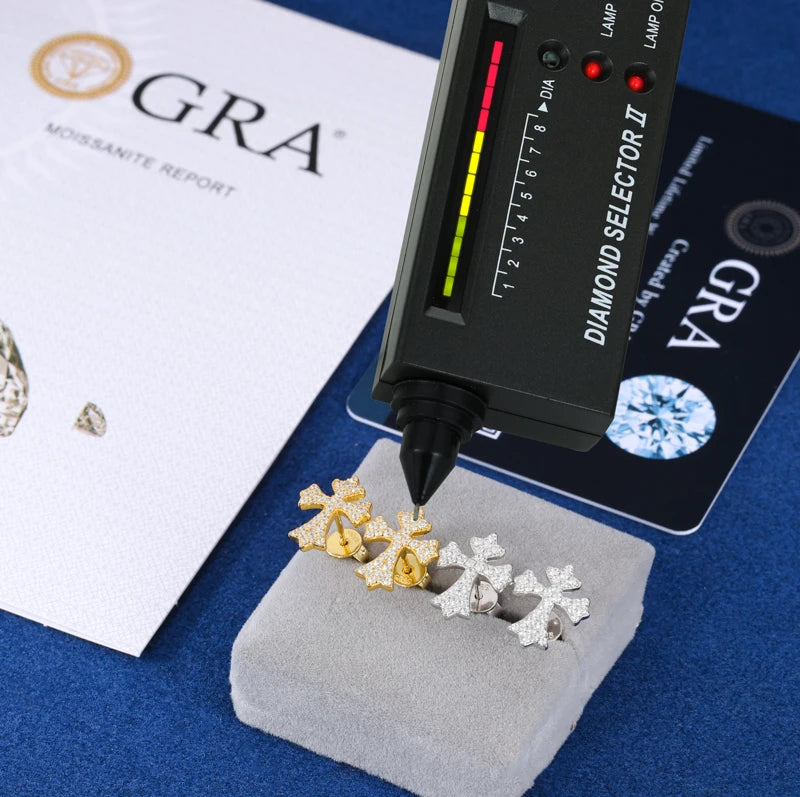 Moissanite Cross Stud Earrings, 3mm to 6.5mm S925